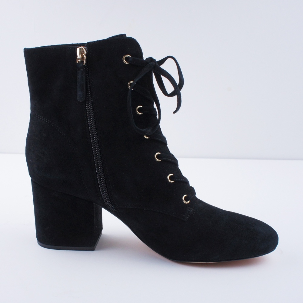 New JCREW Black Suede Lace-up block-heel boots - Picture 4 of 6